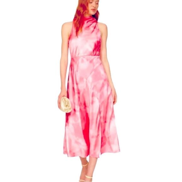 Ted Baker Foreste Cowl Neck Midi Dress Barbie Pink Ted Size 3 - Picture 1 of 11